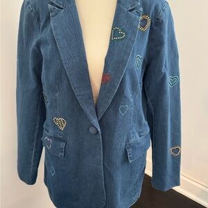 NWT AZI Love Embellished Heart Denim Jacket, Sz M
